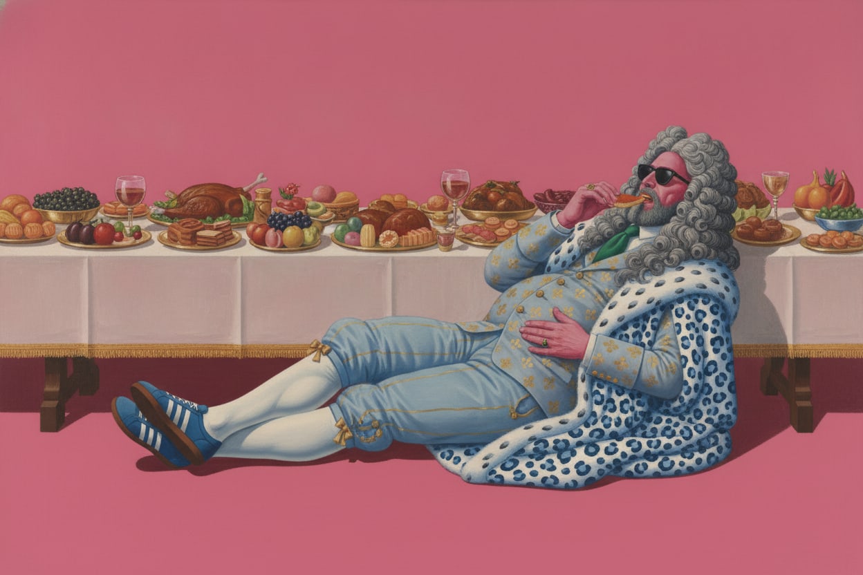 Louis 26 attablé à un festin, illustration botticelli pop de la Cour de Louis 26