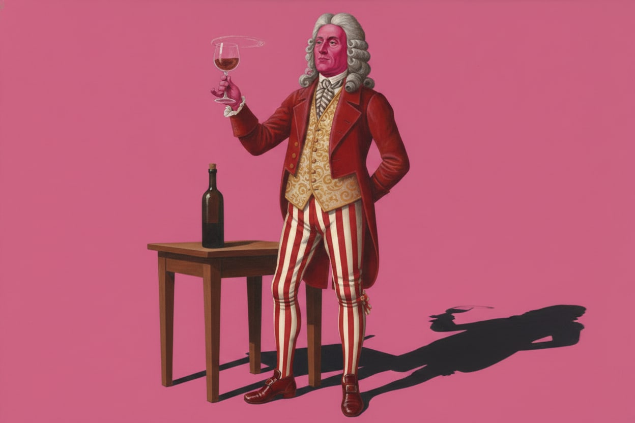 le sommelier Maître Florent présente un vin, illustration botticelli pop de la Cour de Louis 26